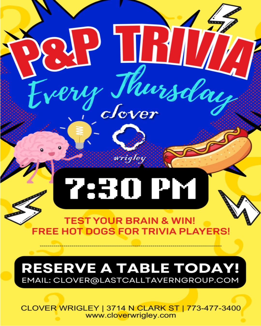 Trivia Thursdays at Clover Wrigley with free hot dogs for players